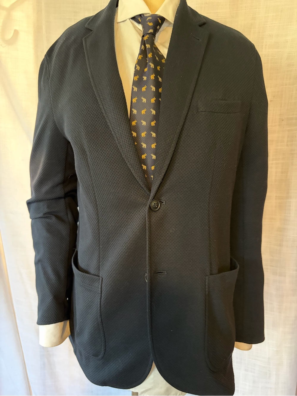 Armani AX Men's Navy Textured Single-Breasted Blazer ploy blend 40R